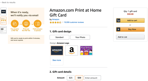 Amazon Print at Home Geschenkkarte
