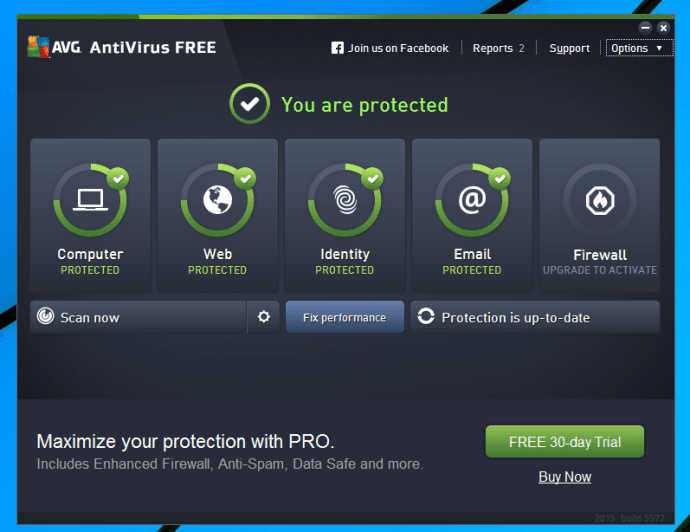 AVG Antivirus Free (2015) Testbericht - Hauptschnittstelle
