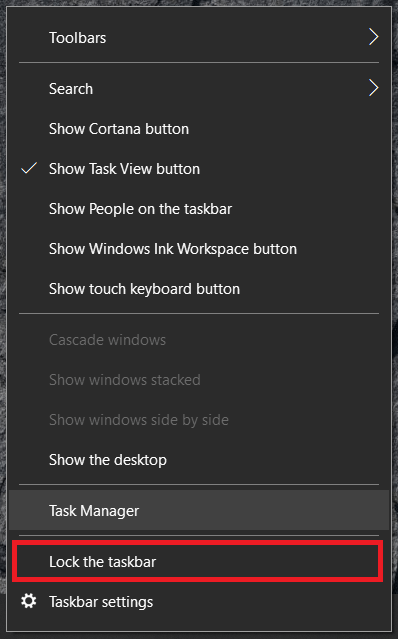 Windows 10 Taskleistenmenü
