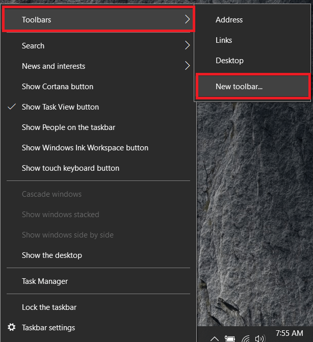 Windows 10 작업 표시줄 메뉴 2