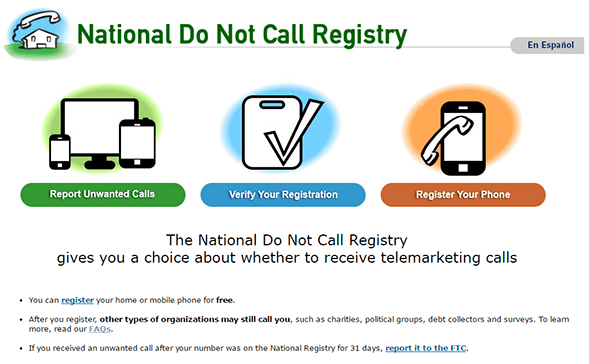 Registre national de numéros de télécommunication exclus de la FTC
