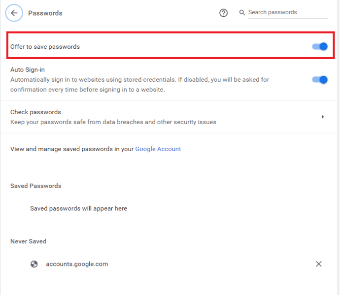 Налаштування пароля Chrome
