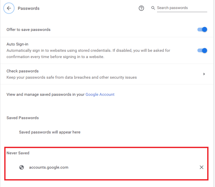 Налаштування пароля Chrome 2