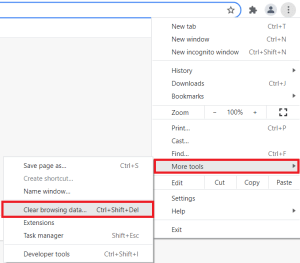 Options du menu Chrome